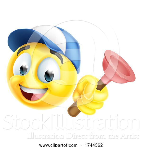 Vector Illustration of Cartoon Plumber Plunger Handyman Emoticon Emoji Icon
