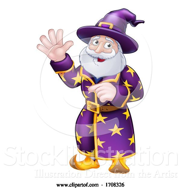 Vector Illustration of Cartoon Pointing Wizard Character