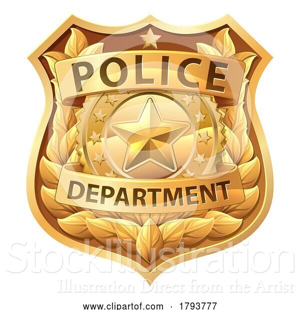 Vector Illustration of Cartoon Police Badge Shield Star Sheriff Cop Crest Symbol