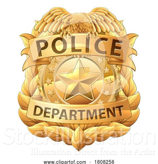 Vector Illustration of Cartoon Police Badge Shield Star Sheriff Cop Crest Symbol