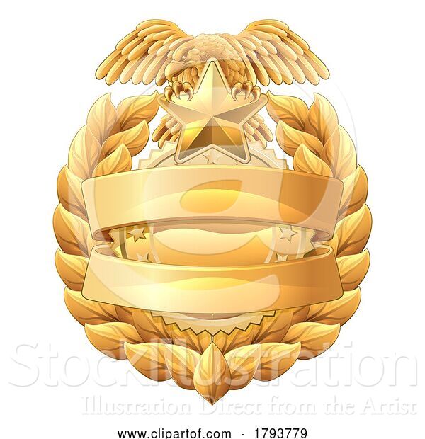 Vector Illustration of Cartoon Police Military Eagle Badge Shield Sheriff Crest