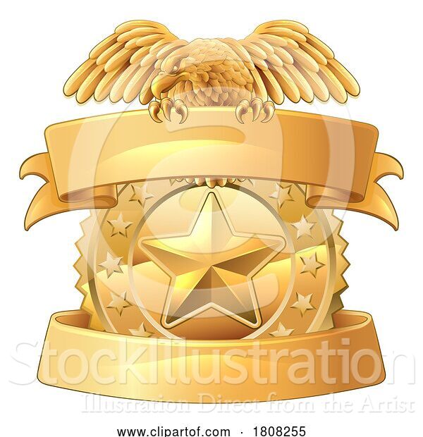 Vector Illustration of Cartoon Police Military Eagle Badge Shield Sheriff Crest