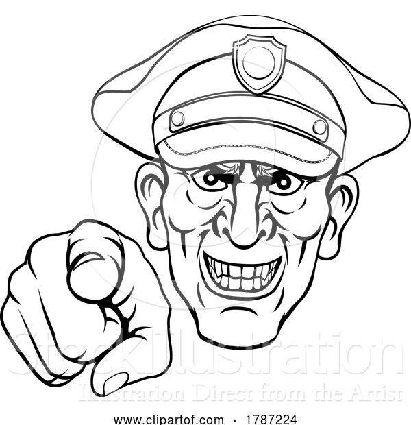 Vector Illustration of Cartoon Policeman Mean Police Officer Ponting Cartoon