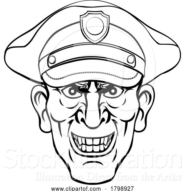 Vector Illustration of Cartoon Policeman Mean Police Officer Ponting Cartoon