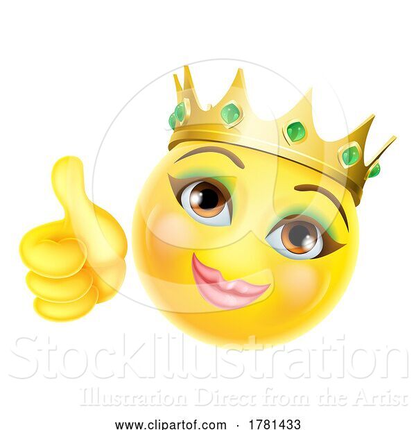 Vector Illustration of Cartoon Queen Princess Emoticon Gold Crown Face