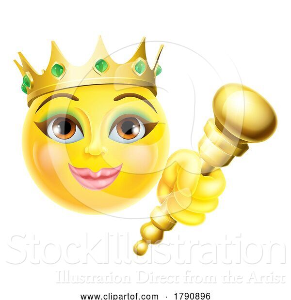 Vector Illustration of Cartoon Queen Princess Emoticon Gold Crown Face