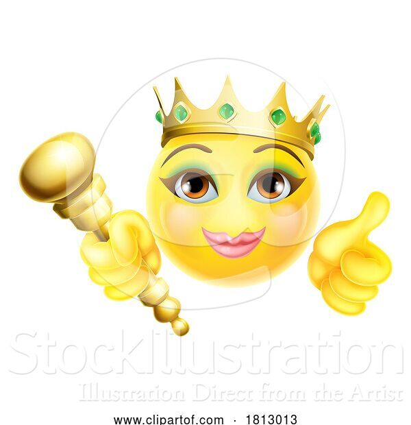 Vector Illustration of Cartoon Queen Princess Emoticon Gold Crown Face