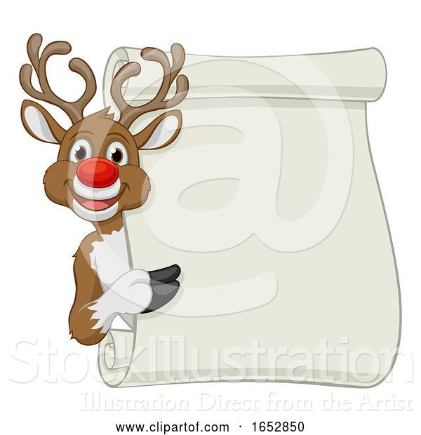 Vector Illustration of Cartoon Reindeer Christmas Scroll Sign Cartoon