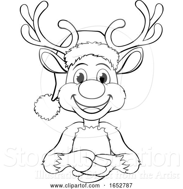 Vector Illustration of Cartoon Reindeer in Santa Hat Christmas