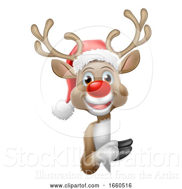 Vector Illustration of Cartoon Reindeer in Santa Hat Christmas Cartoon