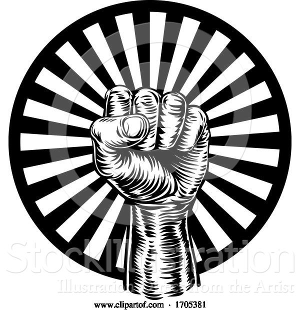 Vector Illustration of Cartoon Revolution Hand Fist Raised Air Propaganda