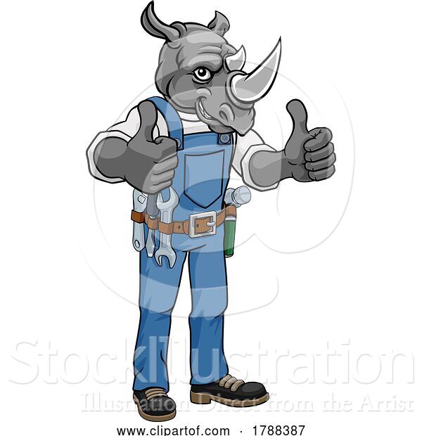 Vector Illustration of Cartoon Rhino Construction Mascot Handyman