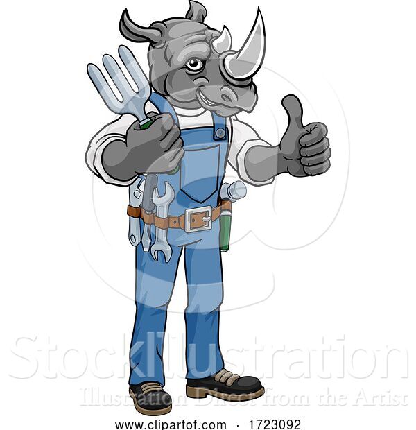 Vector Illustration of Cartoon Rhino Gardener Gardening Animal Mascot