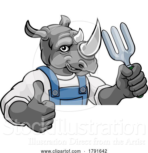 Vector Illustration of Cartoon Rhino Gardener Gardening Animal Mascot