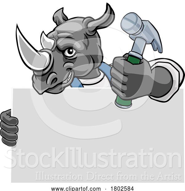 Vector Illustration of Cartoon Rhino Hammer Mascot Handyman Carpenter