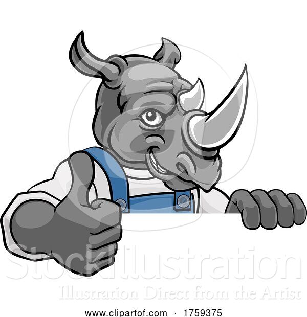 Vector Illustration of Cartoon Rhino Mascot Decorator Gardener Handyman Worker