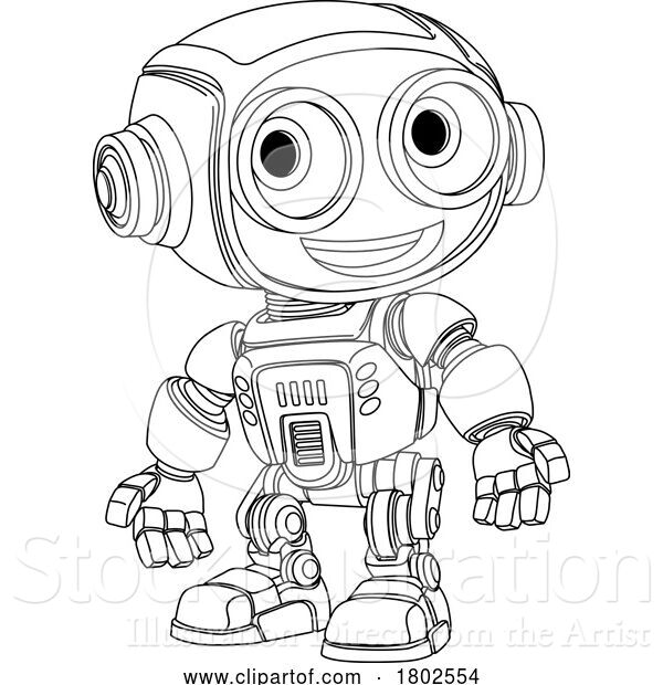 Vector Illustration of Cartoon Robot Mascot Cute Fun Alien Character Guy