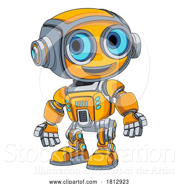 Vector Illustration of Cartoon Robot Mascot Cute Fun Alien Character Guy