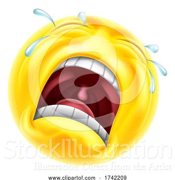 Vector Illustration of Cartoon Sad Crying Emoticon Face