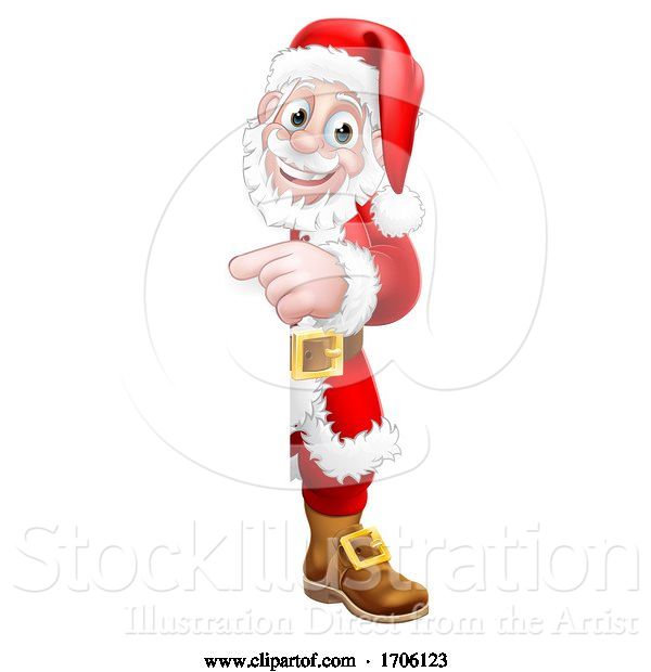 Vector Illustration of Cartoon Santa Claus Christmas Peeking Pointing