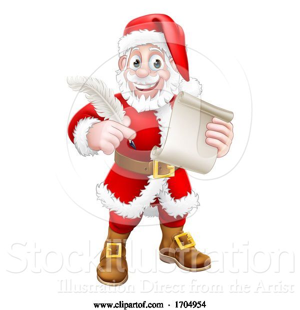 Vector Illustration of Cartoon Santa Claus Quill Pen Scroll Letter Cartoon