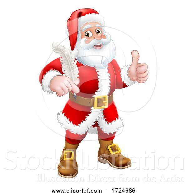 Vector Illustration of Cartoon Santa Claus Quill Pen Thumbs up Cartoon