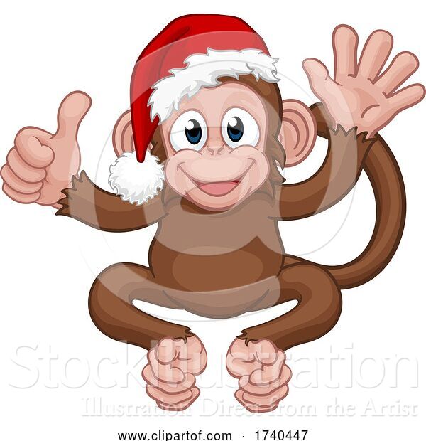 Vector Illustration of Cartoon Santa Hat Christmas Monkey Character