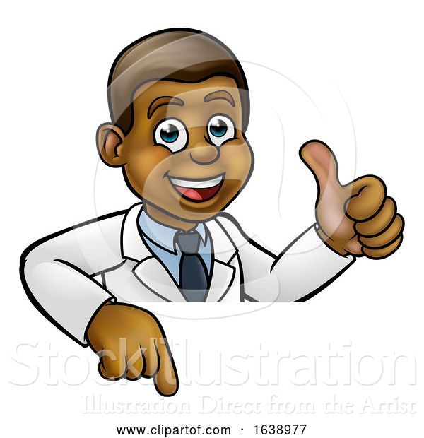 Vector Illustration of Cartoon Scientist Character Sign