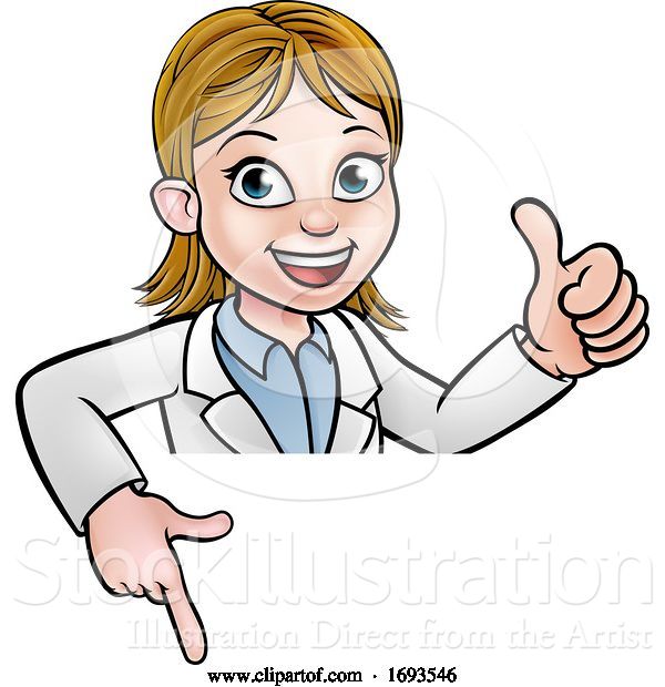 Vector Illustration of Cartoon Scientist Character Sign