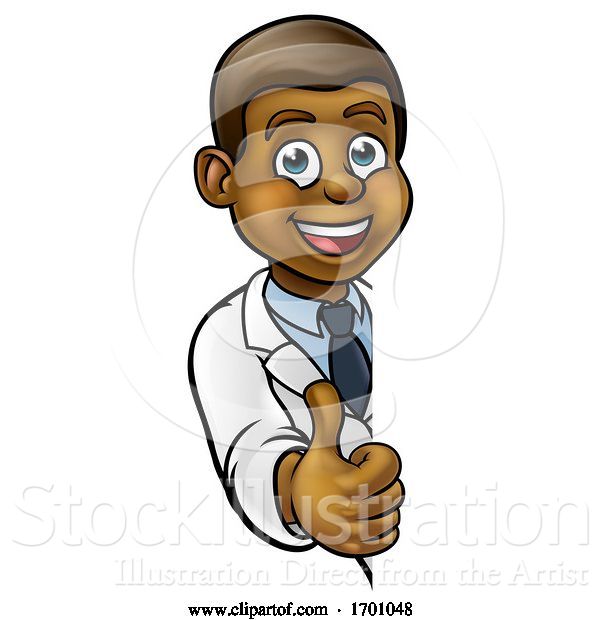 Vector Illustration of Cartoon Scientist Character Thumbs up Sign