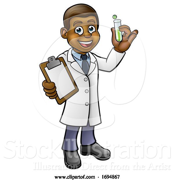 Vector Illustration of Cartoon Scientist Holding Test Tube and Clipboard