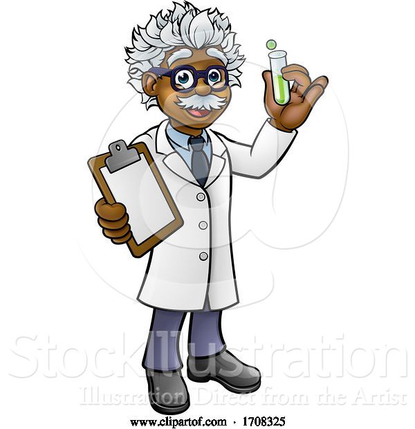 Vector Illustration of Cartoon Scientist Holding Test Tube and Clipboard