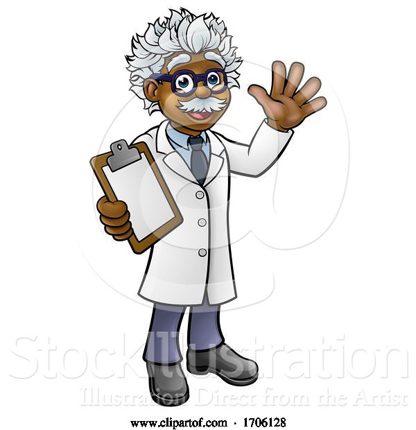 Vector Illustration of Cartoon Scientist Professor with Clipboard