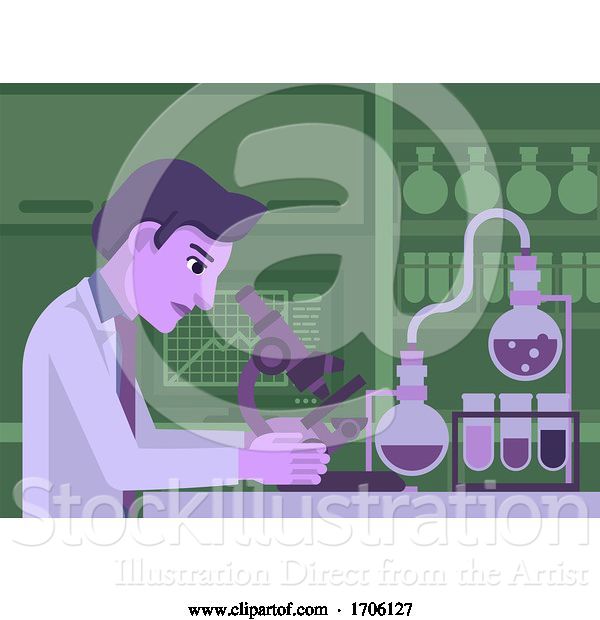 Vector Illustration of Cartoon Scientist Working in Laboratory