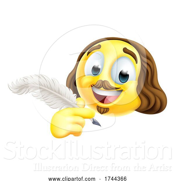 Vector Illustration of Cartoon Shakespeare Poet Emoticon Emoji Face Icon