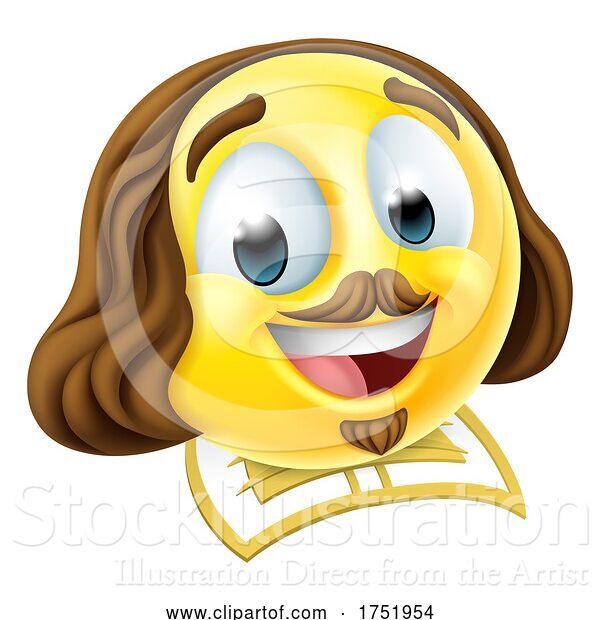 Vector Illustration of Cartoon Shakespeare Poet Emoticon Emoji Face Icon