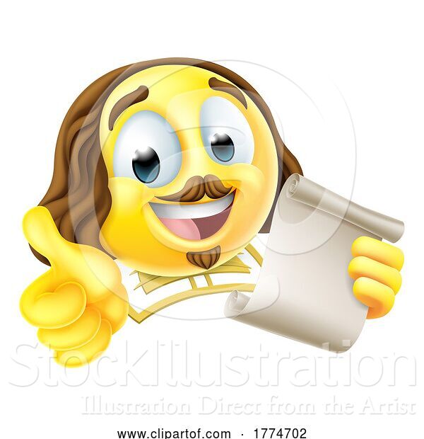 Vector Illustration of Cartoon Shakespeare Poet Emoticon Emoji Face Icon