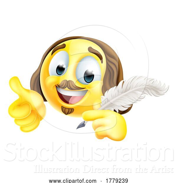 Vector Illustration of Cartoon Shakespeare Poet Emoticon Emoji Face Icon