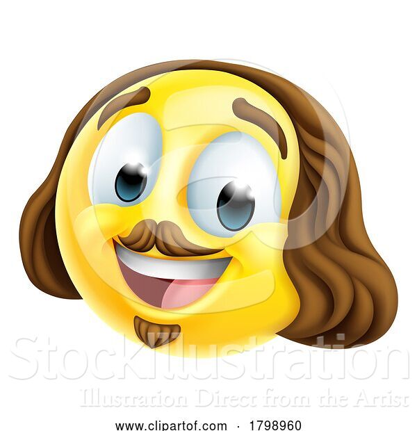 Vector Illustration of Cartoon Shakespeare Poet Emoticon Emoji Face Icon