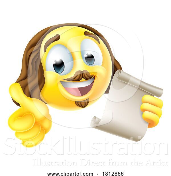 Vector Illustration of Cartoon Shakespeare Poet Emoticon Emoji Face Icon