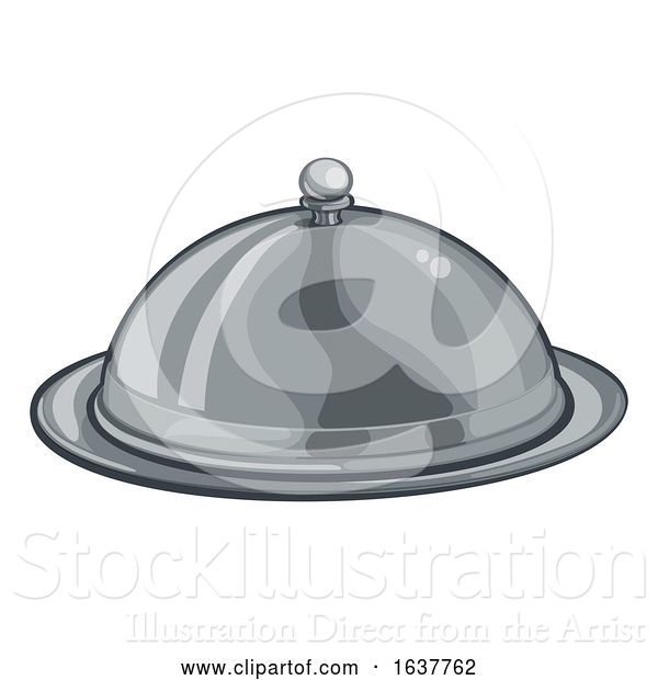 Vector Illustration of Cartoon Silver Plate Platter Domed Cloche Food Cartoon