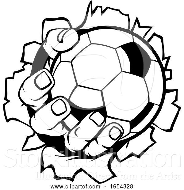 Vector Illustration of Cartoon Soccer Football Ball Hand Tearing Background