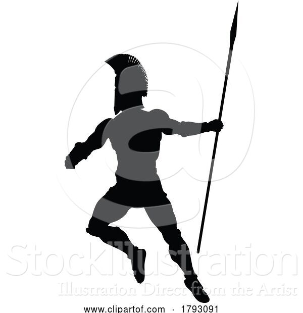 Vector Illustration of Cartoon Spartan Silhouette Gladiator Trojan Greek Warrior