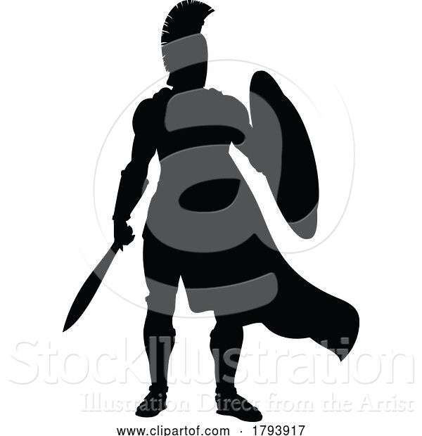 Vector Illustration of Cartoon Spartan Silhouette Gladiator Trojan Greek Warrior