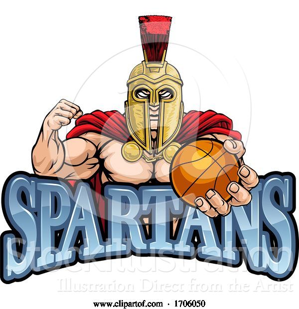 Vector Illustration of Cartoon Spartan Trojan Basketball Sports Mascot