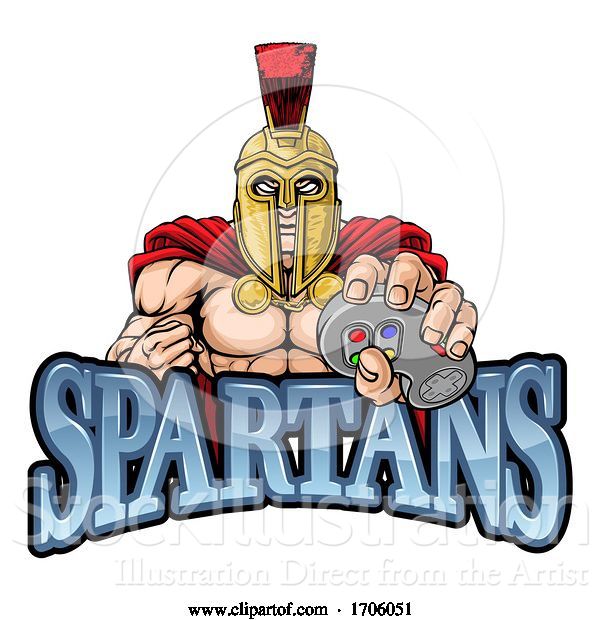 Vector Illustration of Cartoon Spartan Trojan Gamer Warrior Controller Mascot