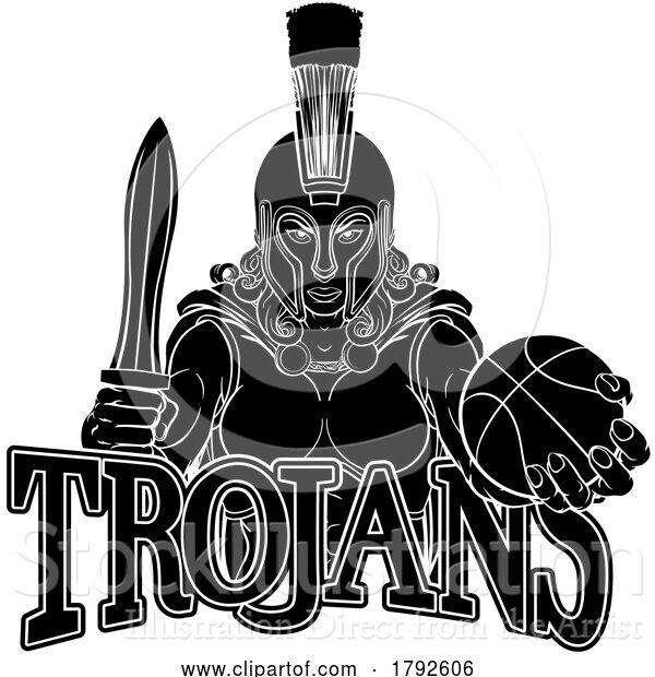 Vector Illustration of Cartoon Spartan Trojan Gladiator Basketball Warrior Lady