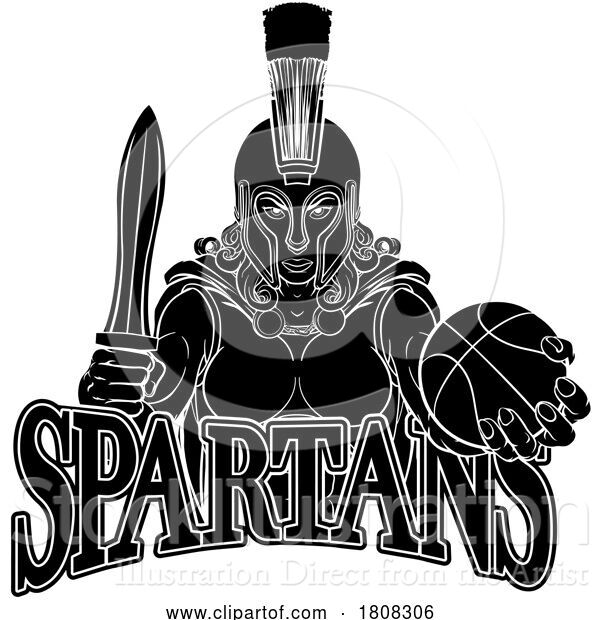 Vector Illustration of Cartoon Spartan Trojan Gladiator Basketball Warrior Lady