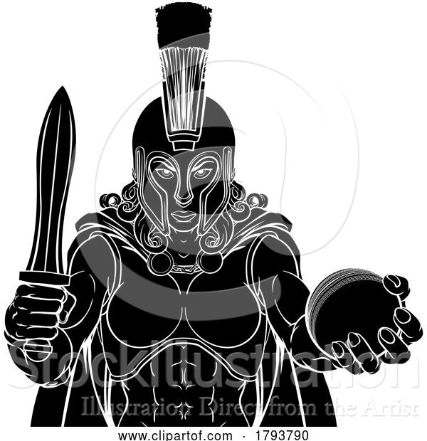 Vector Illustration of Cartoon Spartan Trojan Gladiator Cricket Warrior Lady