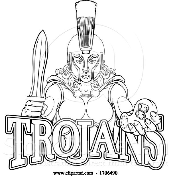 Vector Illustration of Cartoon Spartan Trojan Gladiator Gamer Warrior Lady